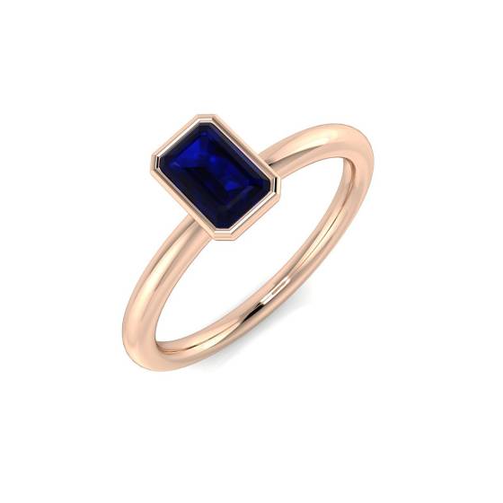 Emerald Cut Blue Sapphire Gemstone Bezel Set Solitaire Ring