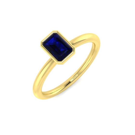 Emerald Cut Blue Sapphire Gemstone Bezel Set Solitaire Ring