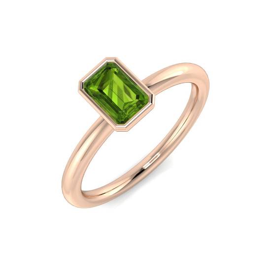 Emerald Cut Peridot Gemstone Bezel Set Ring