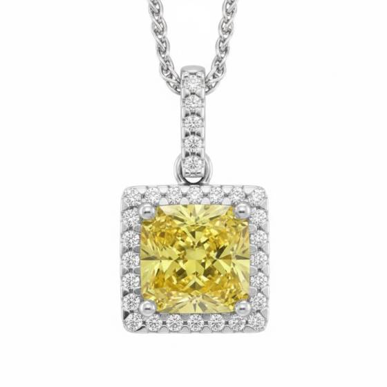 Fancy Yellow Cushion Diamond Halo Pendant