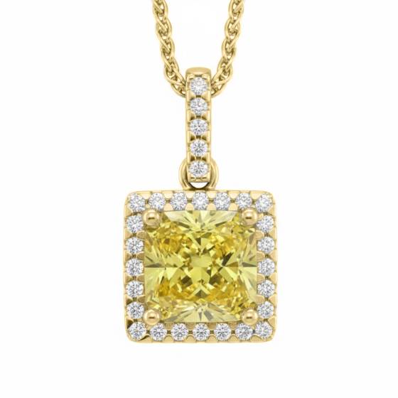 Fancy Yellow Cushion Diamond Halo Pendant