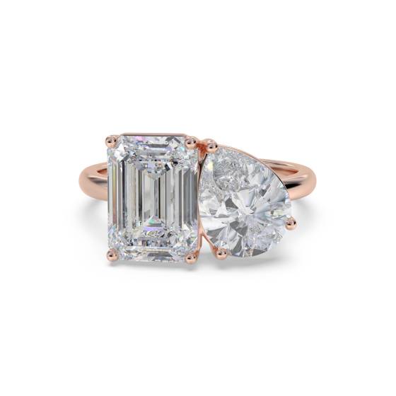 Emerald and Pear Two Stone Diamond Ring