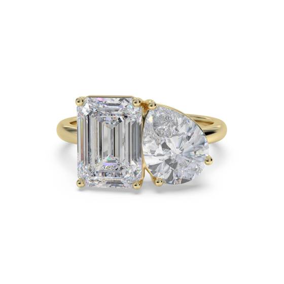 Emerald and Pear Two Stone Diamond Ring