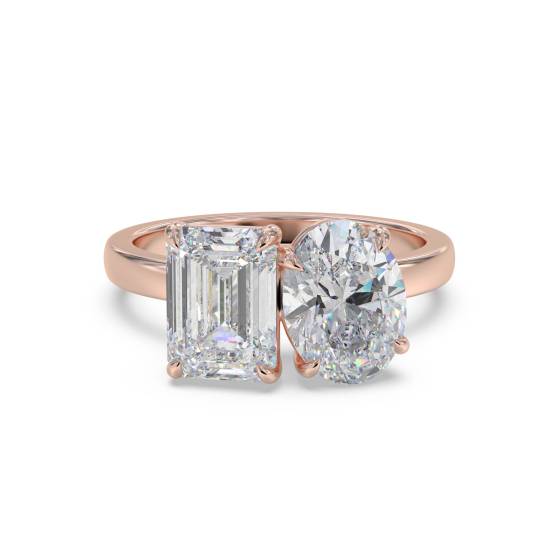 Emerald and Oval Two Stone Diamond Ring