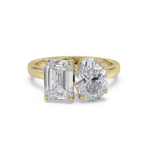 Emerald and Oval Two Stone Diamond Ring