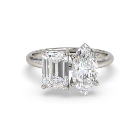 Emerald and Marquise Two Stone Diamond Ring