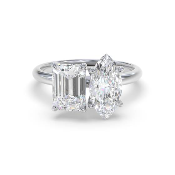 Emerald and Marquise Two Stone Diamond Ring