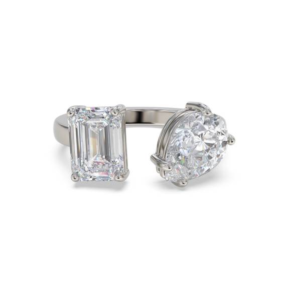 Emerald and Pear Two Stone Diamond Ring