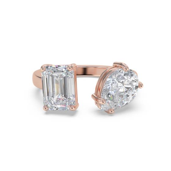 Emerald and Pear Two Stone Diamond Ring