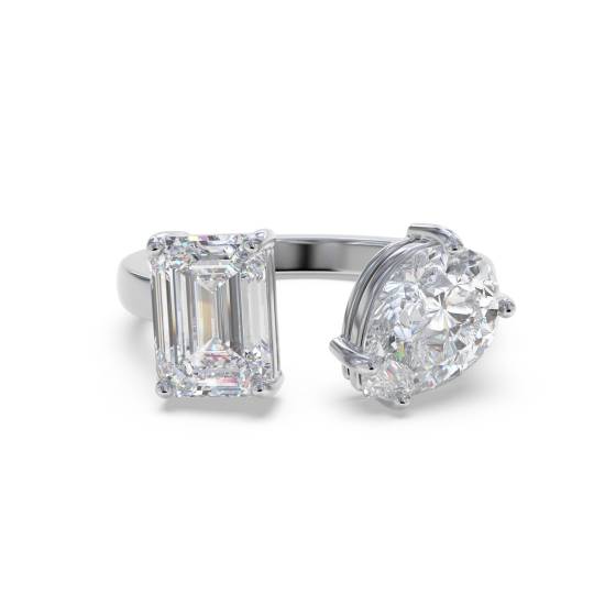 Emerald and Pear Two Stone Diamond Ring