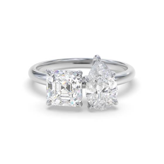 Asscher and Pear Two Stone Diamond Ring