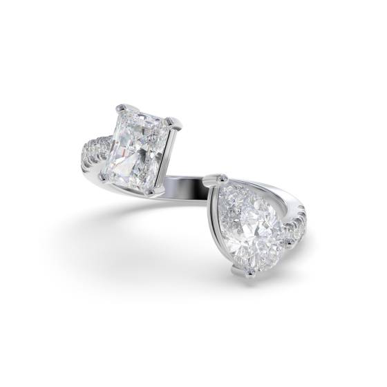 Radiant and Pear Two Stone Diamond Ring