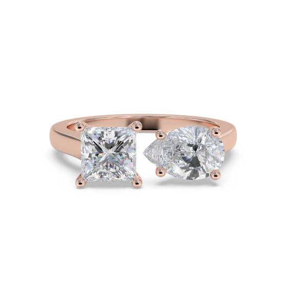 Princess and Pear Two Stone Diamond Ring