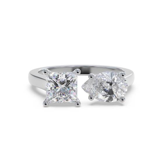 Princess and Pear Two Stone Diamond Ring
