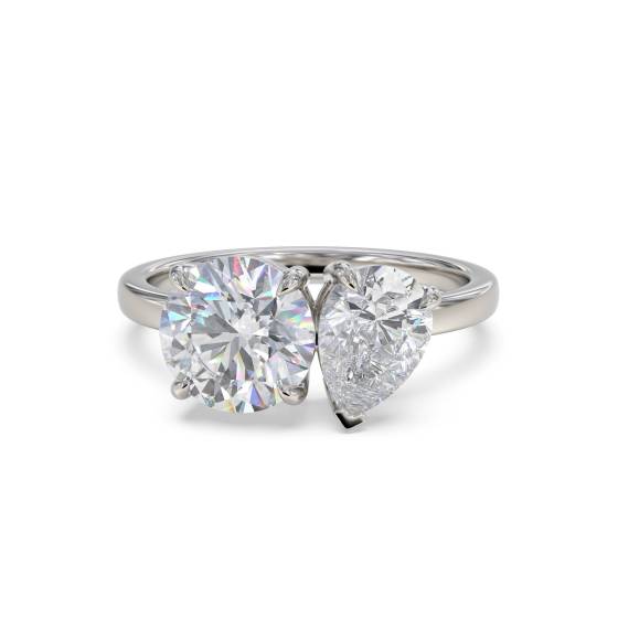 Round and Pear Two Stone Diamond Ring