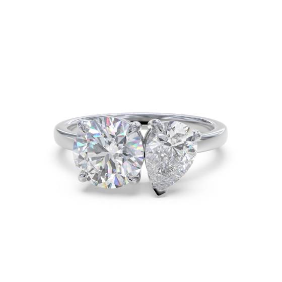 Round and Pear Two Stone Diamond Ring