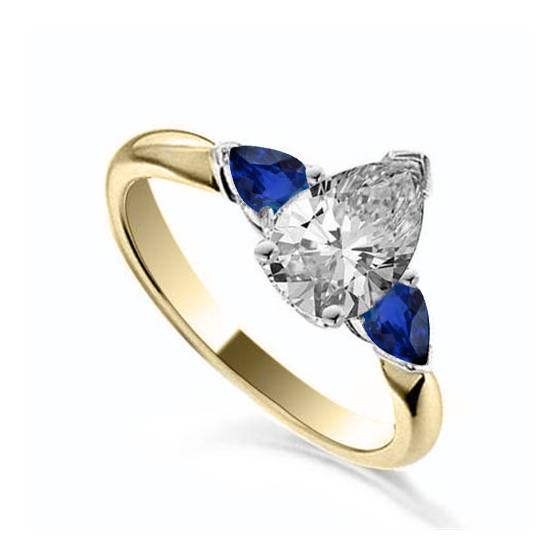 Pear Diamond and Blue Sapphire Trilogy Ring