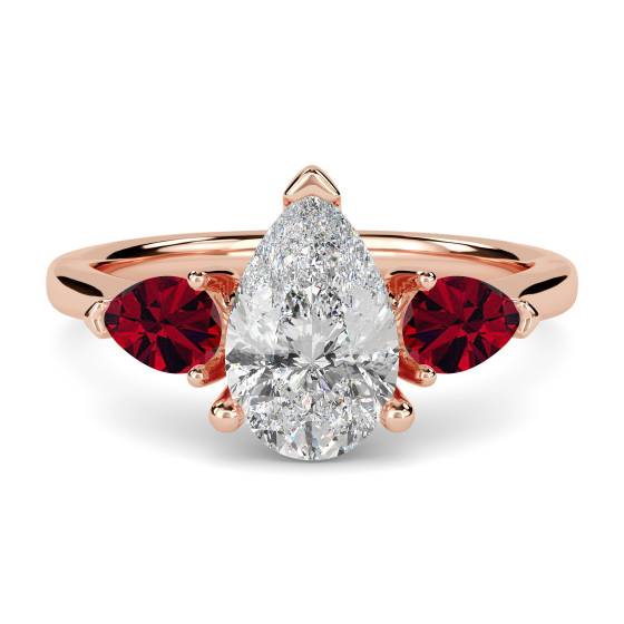 Pear Diamond and Ruby Trilogy Ring