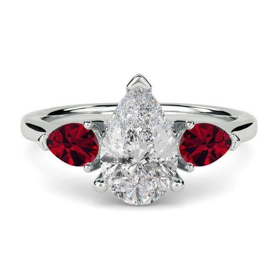 Pear Diamond and Ruby Trilogy Ring