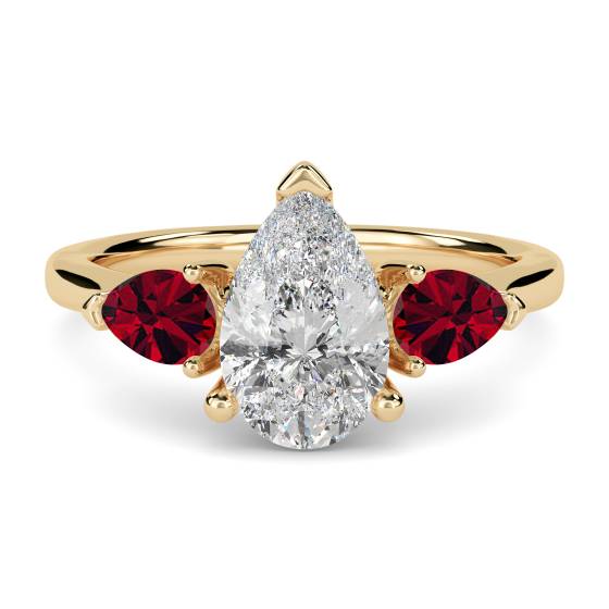 Pear Diamond and Ruby Trilogy Ring