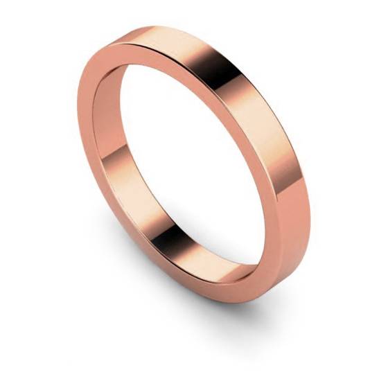 DHWAL3 Flat Wedding Ring - 3mm width, Medium depth