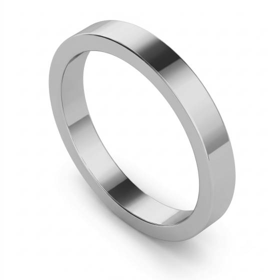 DHWAL3 Flat Wedding Ring - 3mm width, Medium depth