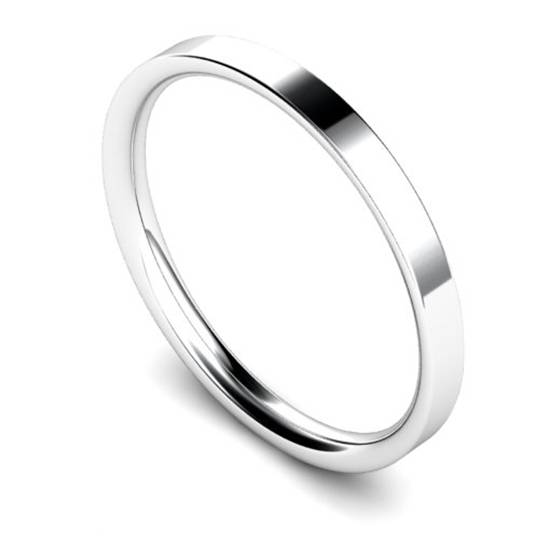 DHWCL2 Flat Court Wedding Ring - 2mm width, Thin depth