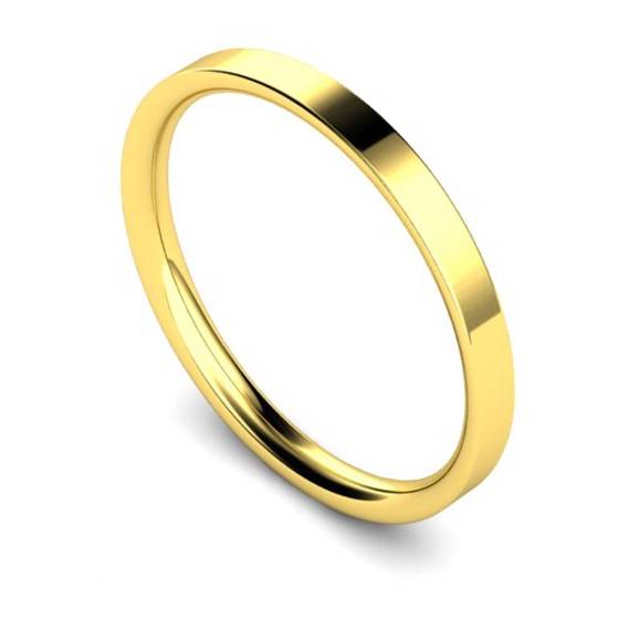 DHWCL2 Flat Court Wedding Ring - 2mm width, Thin depth