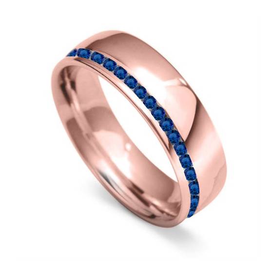 6mm Round Blue Sapphire Gemstone Bezel Set Full Wedding Ring