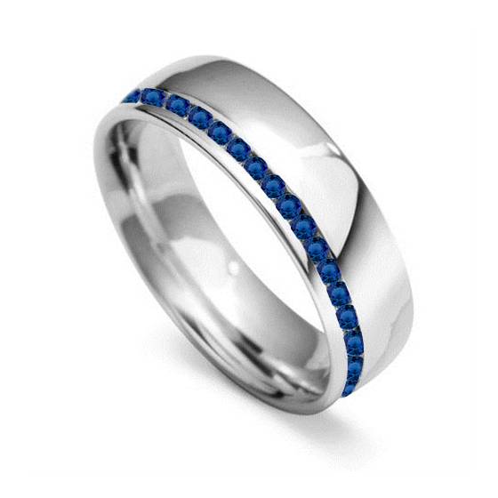 6mm Round Blue Sapphire Gemstone Bezel Set Full Wedding Ring