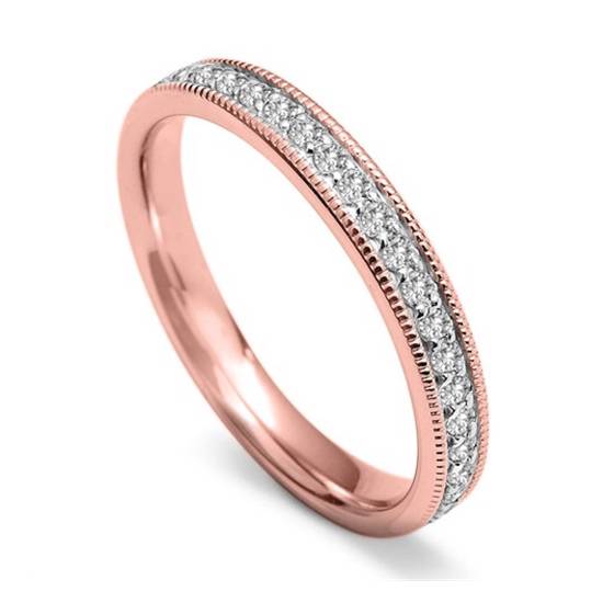 Full Set 3mm Round Diamond Set Vintage Wedding Ring