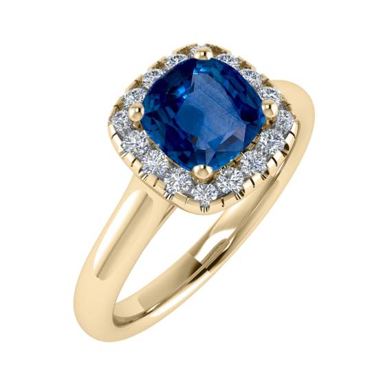 Cushion Blue Sapphire and Diamond Halo Ring