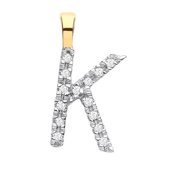Alphabet K Diamond Set Initial Pendant in 9K Yellow Gold