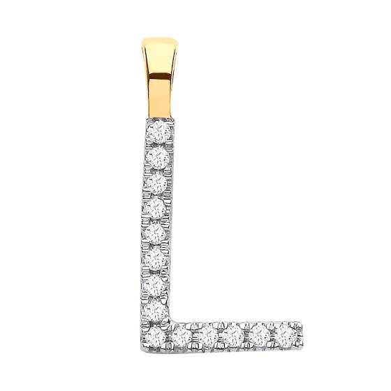 Alphabet L Diamond Set Initial Pendant in 9K Yellow Gold