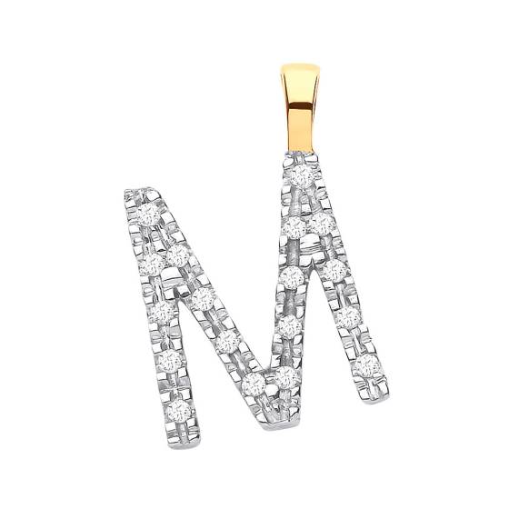 Alphabet M Diamond Set Initial Pendant in 9K Yellow Gold