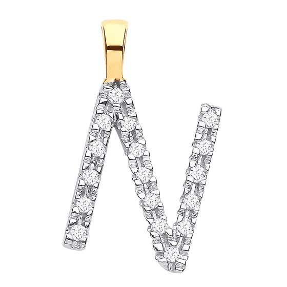 Alphabet N Diamond Set Initial Pendant in 9K Yellow Gold