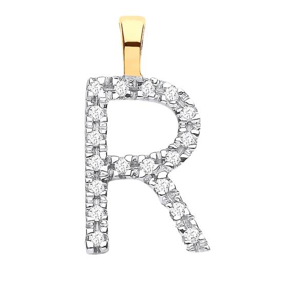 Alphabet R Diamond Set Initial Pendant in 9K Yellow Gold