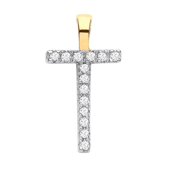Alphabet T Diamond Set Initial Pendant in 9K Yellow Gold
