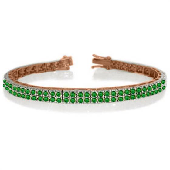 Mens Double Row Round Green Emerald Tennis Bracelet