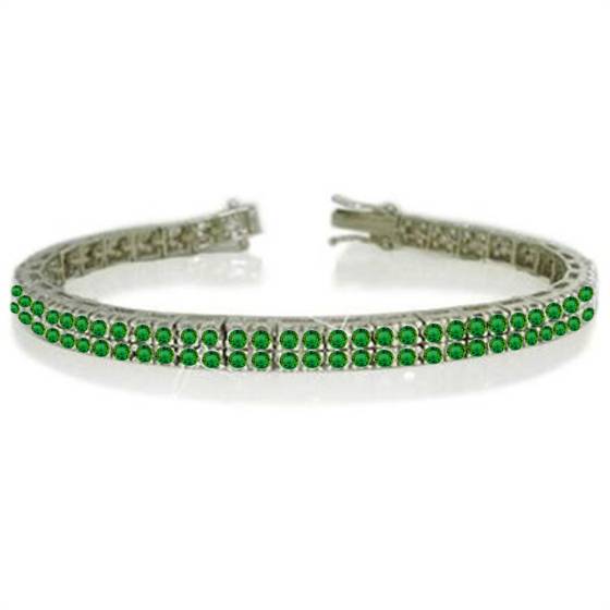 Mens Double Row Round Green Emerald Tennis Bracelet