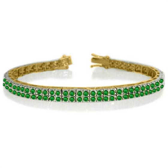 Mens Double Row Round Green Emerald Tennis Bracelet