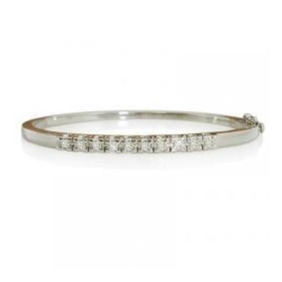 1.00ct VS/F-G Oval Shaped Lab Grown Princess Diamond Set Bangle in 9k White Gold