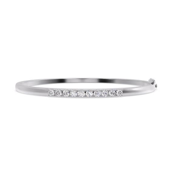 1.00ct VS/F-G Oval Shaped Lab Grown Princess Diamond Set Bangle in 9k White Gold