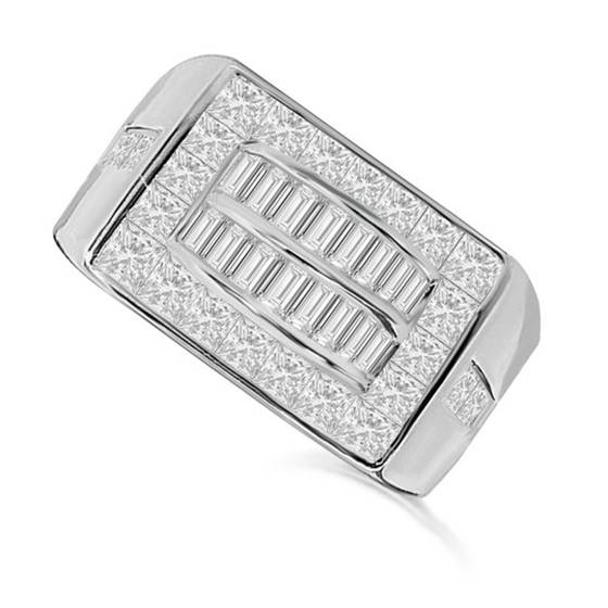 1.65ct VS/E-F Princess and Baguette Natural Diamond Mens Ring
