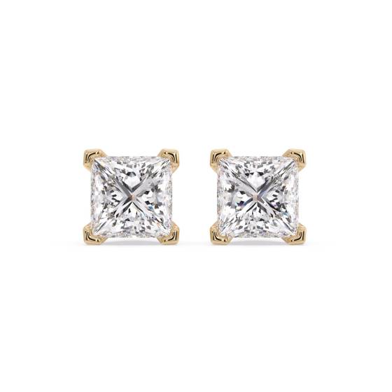 Four Corner Claw Princess Diamond Earrings