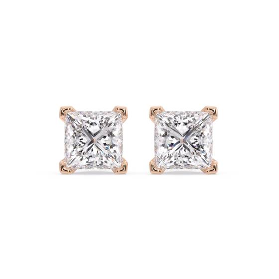 Four Corner Claw Princess Diamond Earrings