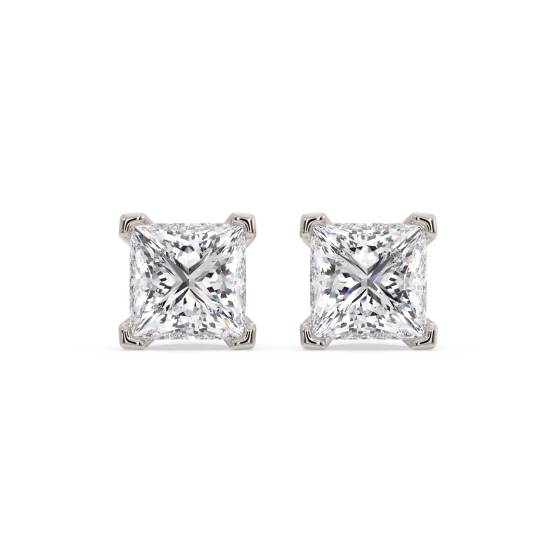 Four Corner Claw Princess Diamond Earrings