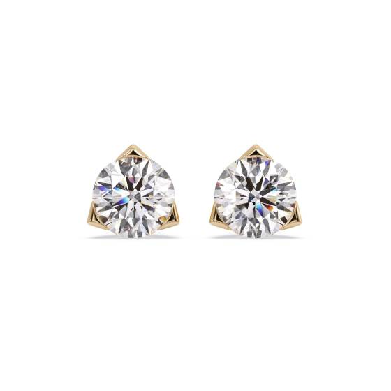 Unique Three Prong Round Diamond Stud Earrings