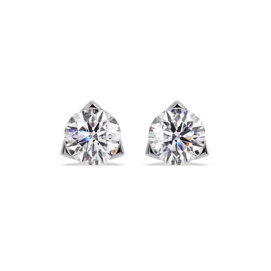 Unique Three Prong Round Diamond Stud Earrings