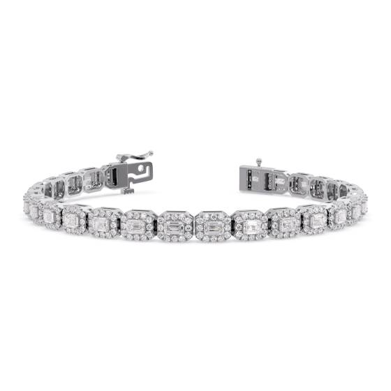 7ct Emerald Diamond Halo Designer Bracelet